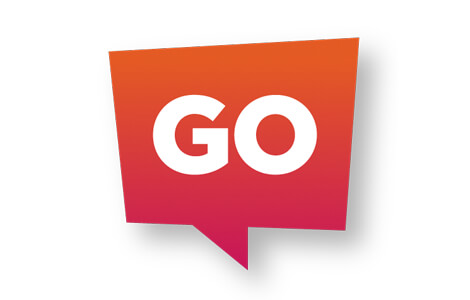The word 'Go' in a speech bubble