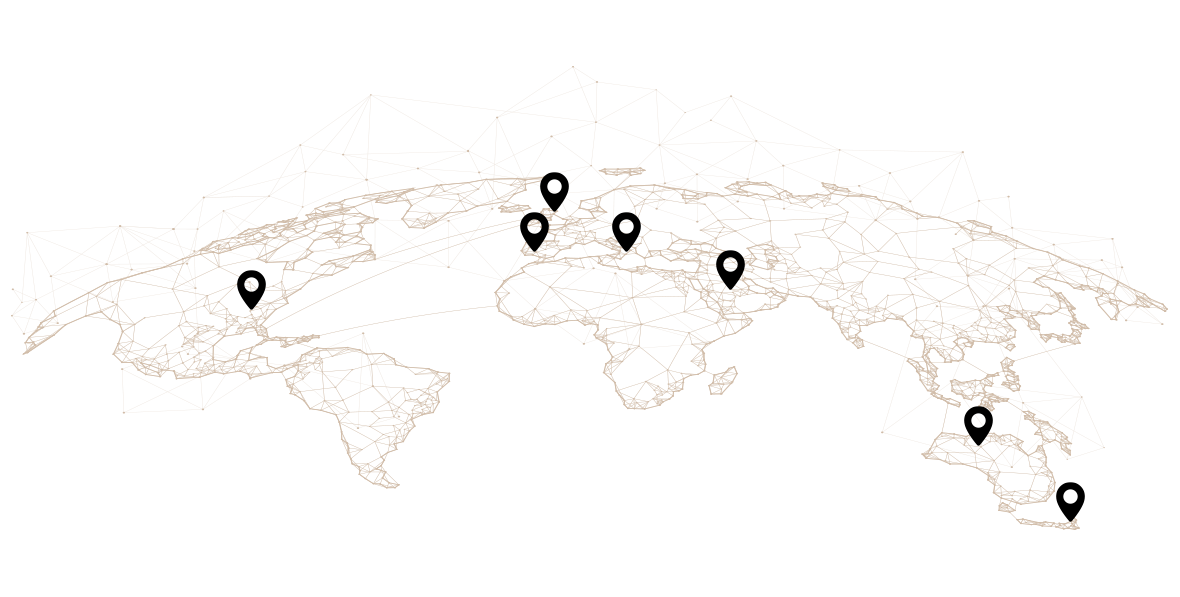 The outline of a global map shows the location of DSD Clinics around the world